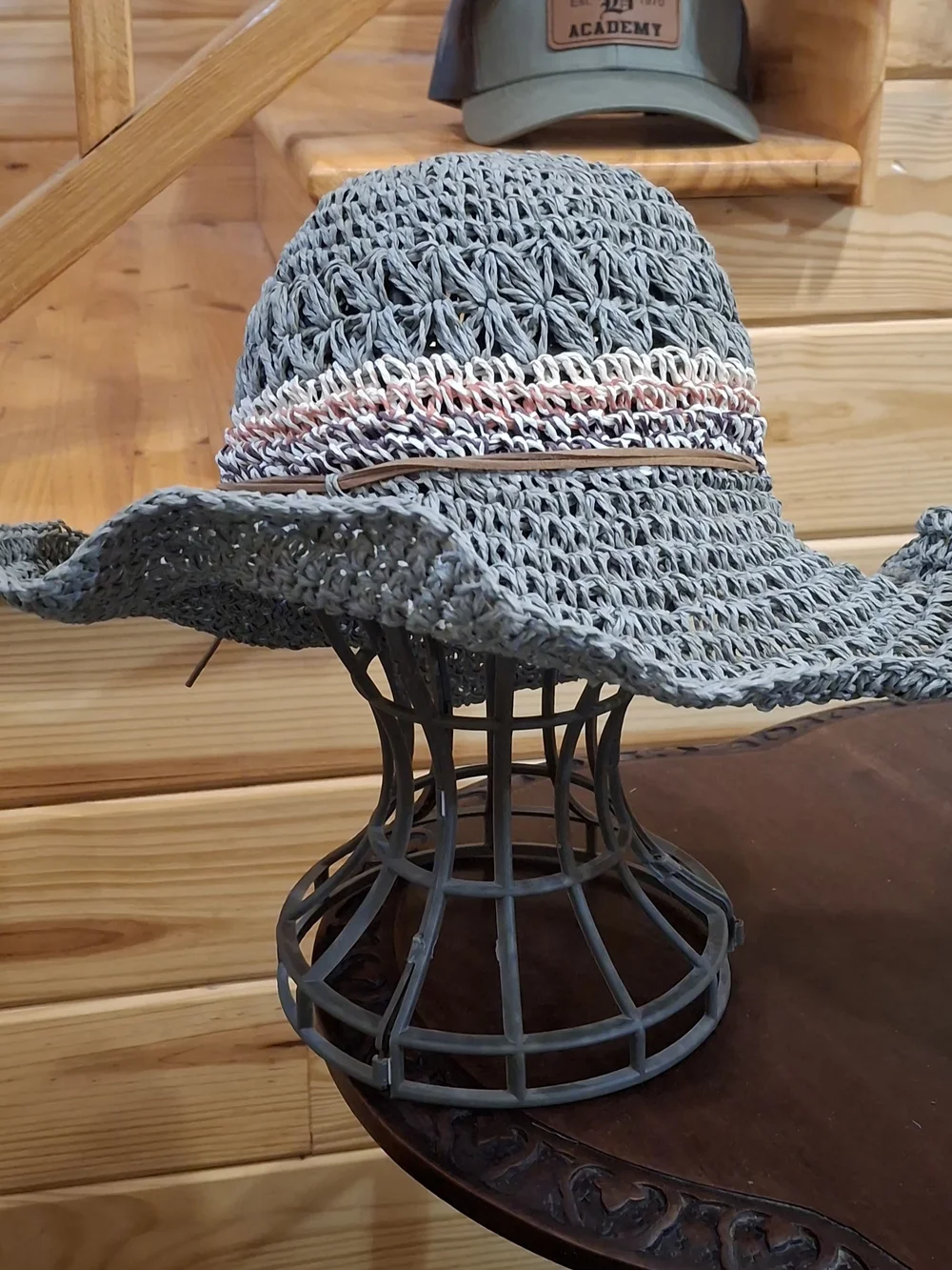 Women’s Crochet Sun Hats with Decorative Band - Beige & Gray - Picture 2 of 5